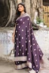 Naaritva India_Purple Zari Handwoven Work Banarasi Saree With Running Blouse _at_Aza_Fashions