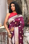 Naaritva India_Purple Zari Handwoven Work Banarasi Saree With Running Blouse _at_Aza_Fashions