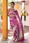 Naaritva India_Pink Zari Handwoven Work Banarasi Saree With Running Blouse _at_Aza_Fashions