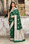 Buy_Naaritva India_Emerald Green Zari Handwoven Saree _at_Aza_Fashions