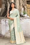 Buy_Naaritva India_Aqua Zari Handwoven Green Banarasi Saree With Running Blouse _at_Aza_Fashions