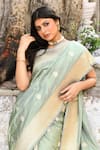 Naaritva India_Aqua Zari Handwoven Green Banarasi Saree With Running Blouse _at_Aza_Fashions