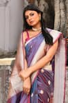 Buy_Naaritva India_Purple Zari Handwoven Work Banarasi Saree With Running Blouse _Online_at_Aza_Fashions