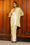 Eeda_Yellow Silk Organza, Shantoon V-neck Lemon Kurta Pant Set _Online_at_Aza_Fashions