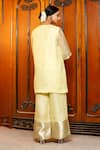 Shop_Eeda_Yellow Silk Organza, Shantoon V-neck Lemon Kurta Pant Set _at_Aza_Fashions