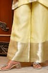 Shop_Eeda_Yellow Silk Organza, Shantoon V-neck Lemon Kurta Pant Set _Online_at_Aza_Fashions