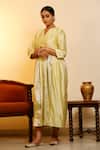 Buy_Eeda_Yellow Chinon, Shantoon Round Neck Lemon Chiniya Silk Anarkali _Online_at_Aza_Fashions