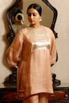 Eeda_Peach Silk Organza, Shantoon Round Neck Kurta Pant Set _Online_at_Aza_Fashions