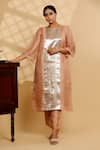 Buy_Eeda_Peach Silk Organza, Shantoon Round Neck Kurta And Pant Set _at_Aza_Fashions