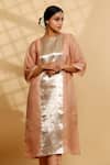 Eeda_Peach Silk Organza, Shantoon Round Neck Kurta And Pant Set _Online_at_Aza_Fashions
