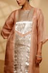 Buy_Eeda_Peach Silk Organza, Shantoon Round Neck Kurta And Pant Set _Online_at_Aza_Fashions