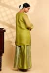 Shop_Eeda_Green Organza, Round Neck Kurta And Chiniya Pant _at_Aza_Fashions