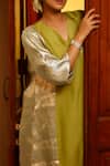 Eeda_Green Silk Organza, Shantoon V-neck Kurta And Pant Set _Online_at_Aza_Fashions