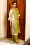 Buy_Eeda_Green Silk Organza, Shantoon V-neck Kurta And Pant Set _Online_at_Aza_Fashions