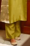 Shop_Eeda_Green Silk Organza, Shantoon V-neck Kurta And Pant Set _Online_at_Aza_Fashions