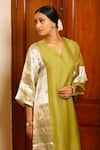 Eeda_Green Silk Organza, Shantoon V-neck Kurta And Pant Set _at_Aza_Fashions