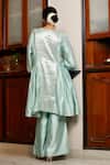 Shop_Eeda_Blue Silk Embroidery Round Neck Powder Chiniya Kurta Pant Set _at_Aza_Fashions