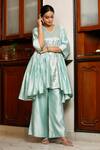 Buy_Eeda_Blue Silk Embroidery Round Neck Powder Chiniya Kurta Pant Set _Online_at_Aza_Fashions