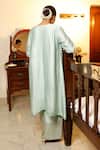 Shop_Eeda_Blue Silk Keyhole Neck Powder Chiniya Kurta Pant Set _at_Aza_Fashions
