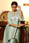 Buy_Eeda_Blue Silk Keyhole Neck Powder Chiniya Kurta Pant Set _Online_at_Aza_Fashions