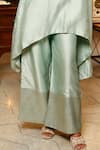 Shop_Eeda_Blue Silk Keyhole Neck Powder Chiniya Kurta Pant Set _Online_at_Aza_Fashions