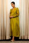 Buy_Eeda_Green Shantoon, Silk Embroidery V-neck Chiniya Anarkali Dress 