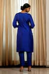 Shop_Eeda_Blue Silk, Shantoon Embroidery Round Neck Designer Chiniya Kurta Pant Set _at_Aza_Fashions