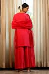 Shop_Eeda_Pink Silk, Shantoon Embroidery Round Neck Chiniya Kurta Pant Set _at_Aza_Fashions