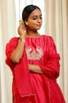 Shop_Eeda_Pink Silk, Shantoon Embroidery Round Neck Chiniya Kurta Pant Set _Online_at_Aza_Fashions