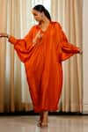Shop_Eeda_Rust Silk, Shantoon Embroidery Collared Orange Designer Dress _at_Aza_Fashions