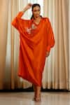 Buy_Eeda_Rust Silk, Shantoon Embroidery Collared Orange Designer Dress 