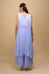 Shop_Samyukta Singhania_Sky Blue Chiffon V-neck Printed Anarkali And Pant Set _at_Aza_Fashions