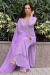 Shop_Label Aishwaryrika_Purple Georgette Embroidery Square Neck Velvet Twilight Chikankari Kurta Set _at_Aza_Fashions