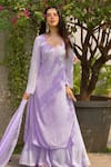 Buy_Label Aishwaryrika_Purple Georgette Embroidery Square Neck Velvet Twilight Chikankari Kurta Set _at_Aza_Fashions