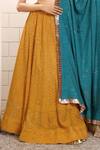 Shop_Anita Kanwal_Mustard Georgette Sequins V-neck Yellow And Peacock Blue Lehenga Set _at_Aza_Fashions