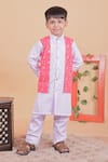 Buy_Turqidz By Shweta Aggarwal_Red Cotton Embroidery Hand Boys Bundi And Kurta Set _at_Aza_Fashions