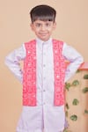 Shop_Turqidz By Shweta Aggarwal_Red Cotton Embroidery Hand Boys Bundi And Kurta Set _Online_at_Aza_Fashions