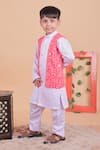 Turqidz By Shweta Aggarwal_Red Cotton Embroidery Hand Boys Bundi And Kurta Set _at_Aza_Fashions