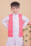 Shop_Turqidz By Shweta Aggarwal_Red Cotton Embroidery Hand Boys Bundi And Kurta Set _at_Aza_Fashions