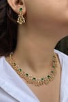 Buy_Prestones_Green Stones Temple Ghungroo Necklace And Earring Set _at_Aza_Fashions