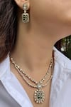 Buy_Prestones_Green Diamonds Gold Finish Polki Layered Necklace Set _at_Aza_Fashions