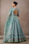 Shop_Tarun Tahiliani_Blue Chanderi, Silk Beads, Embroidery Printed Abstract Floral Lehenga Set _at_Aza_Fashions