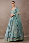 Buy_Tarun Tahiliani_Blue Chanderi, Silk Beads, Embroidery Printed Abstract Floral Lehenga Set _Online_at_Aza_Fashions