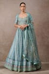 Buy_Tarun Tahiliani_Blue Chanderi, Silk Beads, Embroidery Printed Abstract Floral Lehenga Set _at_Aza_Fashions