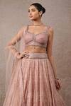 Tarun Tahiliani_Peach Tulle, Net Sequins Sweetheart Neck Embroidered Lehenga Set _Online_at_Aza_Fashions