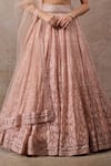 Shop_Tarun Tahiliani_Peach Tulle, Net Sequins Sweetheart Neck Embroidered Lehenga Set _Online_at_Aza_Fashions