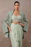 Buy_Tarun Tahiliani_Green Tulle, Lace Sequins, Diamonds, Hand Embroidered Sheer Jacket Skirt Set _Online_at_Aza_Fashions