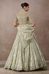 Shop_Tarun Tahiliani_Green Tulle Pearls, Sequins, Tassels High Neck Embroidered Lehenga Set _at_Aza_Fashions