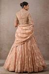 Shop_Tarun Tahiliani_Peach Tulle Pearls, Sequins, Tassels Round Neck Embroidered Lehenga Set _at_Aza_Fashions