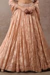Shop_Tarun Tahiliani_Peach Tulle Pearls, Sequins, Tassels Round Neck Embroidered Lehenga Set _Online_at_Aza_Fashions